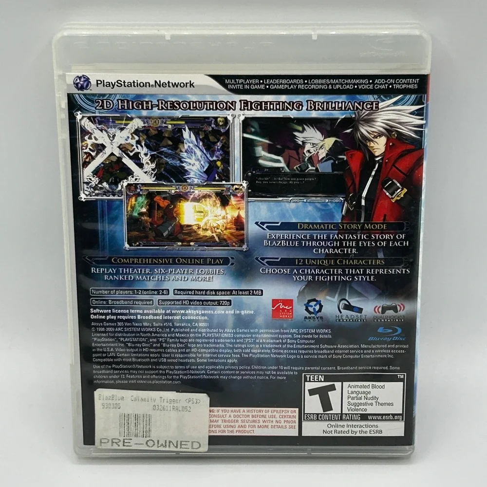 BlazBlue Calamity Trigger Sony PlayStation 3 PS3 2009 Anime Teen Complete in Box